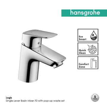Hansgrohe Logis Single lever basin mixer 70, 1/2" nut, 2 Ticks