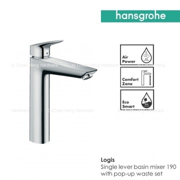 Hansgrohe Logis Single Lever Basin Mixer 190 with pop-up waste set