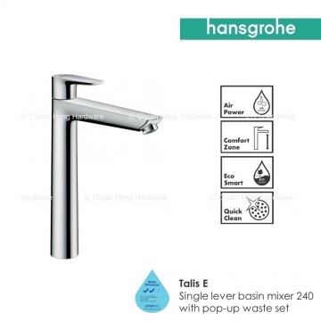 Hansgrohe Talis E Single lever basin mixer 240 with pop-up waste set, 1/2" nut, 2 Ticks