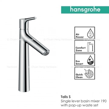 Hansgrohe Talis S Single lever Basin mixer 190 with pop-up waste set