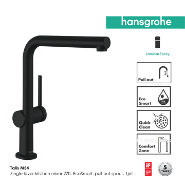 Hansgrohe Talis M54 Single lever kitchen mixer 270 with pull-out spout (Matt Black)