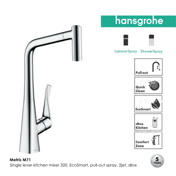 Hansgrohe Metris M71 Single lever kitchen mixer 320 with pull-out spray (sBox)
