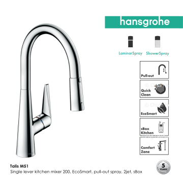 Hansgrohe Talis M51 Single lever kitchen mixer 200 with pull-out spray (sBox)
