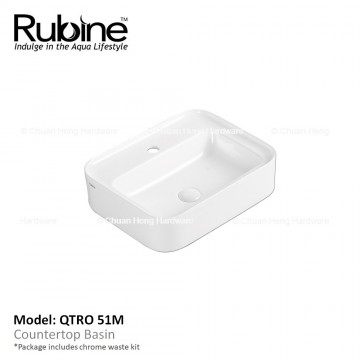 Rubine QTRO 51M Counter Top Basin with Mixer Hole (Glossy White)