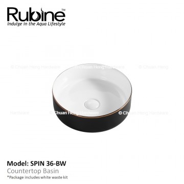 Rubine SPIN 36 Counter Top Basin (Matt Black/White With Rose Gold Skirting)