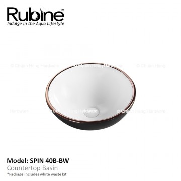 Rubine SPIN 40B Counter Top Basin (Matt Black/White With Rose Gold Skirting)