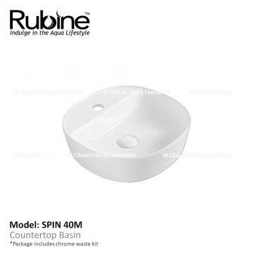 Rubine SPIN 40M Counter Top Basin with Mixer Hole (Glossy White)