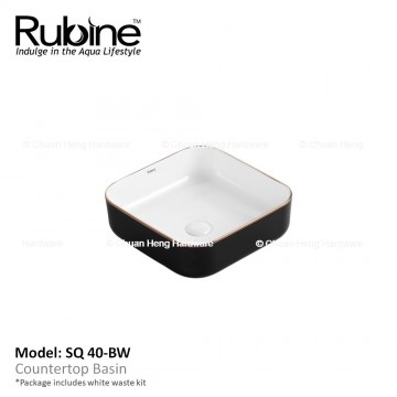 Rubine SQ 40 Counter Top Basin (Matt Black/White With Rose Gold Skirting)