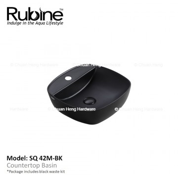 Rubine SQ 42M Counter Top Basin with Mixer Hole (Matt Black)
